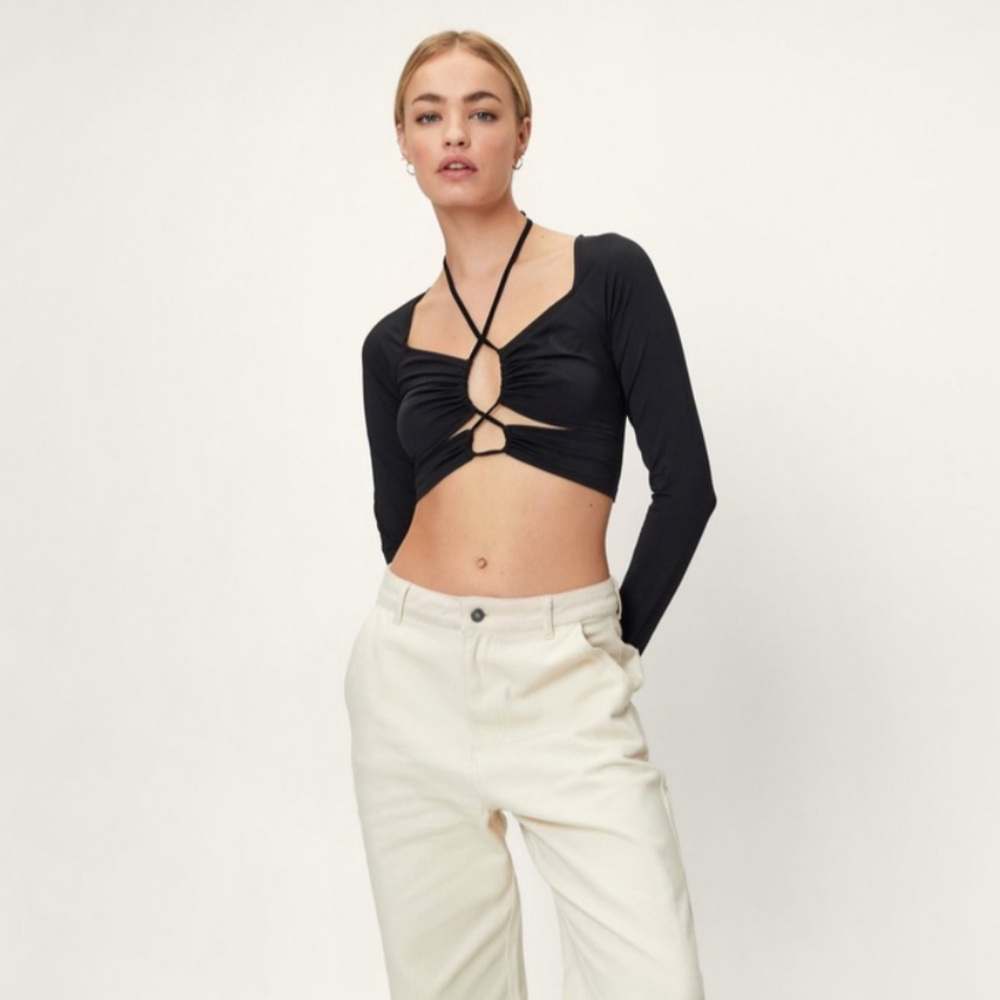 Nastygal Halterneck Cut Out Long sleeve Crop Top